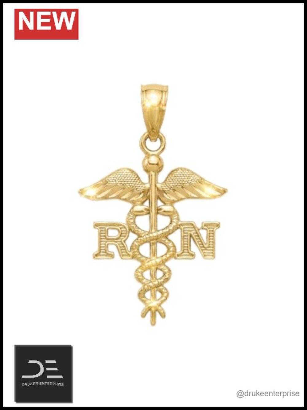 Solid 10K Yellow Gold RN Registered Nurse Charm